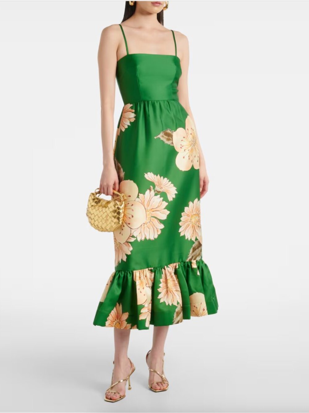 NWT - Alemais Sage Green Floral Print Satin Sleeveless Midi Dress - sz 0